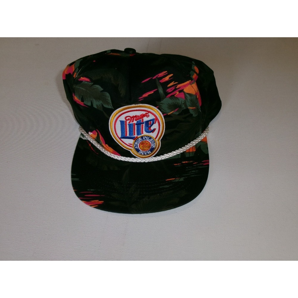 MILLER LITE BEER HAWAII FLORAL TROPIC  BEACH GOLF Y2K 00S HAT CAP VINTAGE J2